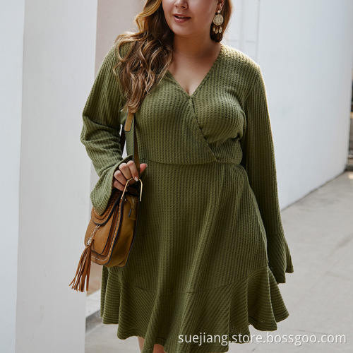 Long Flare Sleeve Knitted Biutique Spring Ruffle Dress